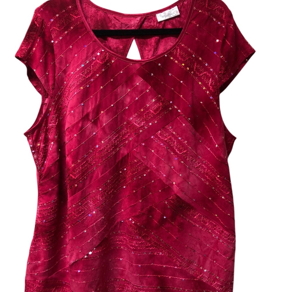 Dressbarn 2XL Ladies Pinkish/Red Cap Sleeve Sequenced Top EUC!